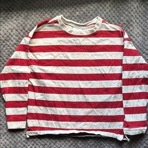 Zara Red and White Striped Long Sleeve Tee